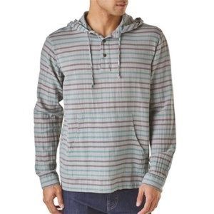 Patagonia Organic Cotton Steersman Hoodie Striped Hooded Shirt Buttons Pullover